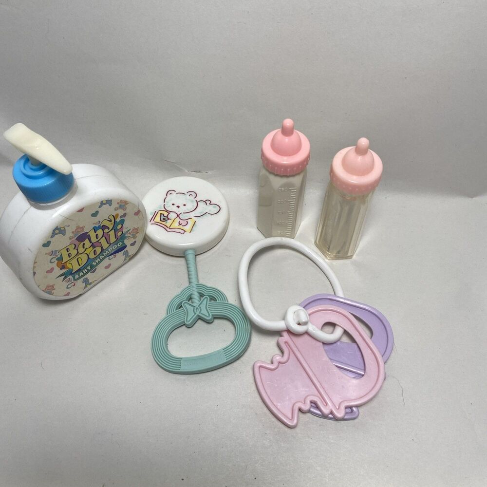 Baby Doll Accessory Lot of 5 Bottles Rattle Teething Ring Replacements